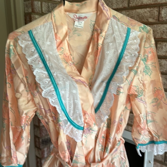 NOS Vintage Peach Green Floral Robe Intimate Fashions Oldstock USA made M